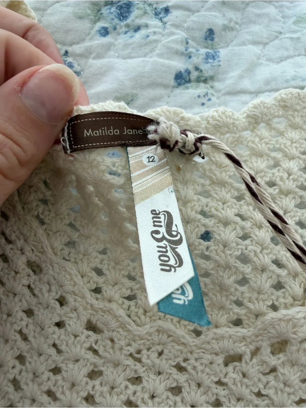 Matilda Jane Cream Crochet Bodice Taupe Botanical Skirt Dress